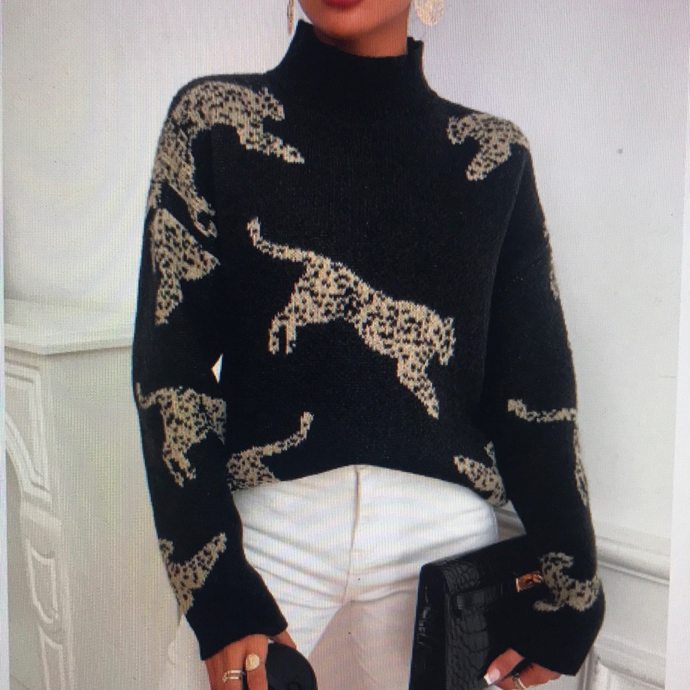 Leopard Print Black Sweater